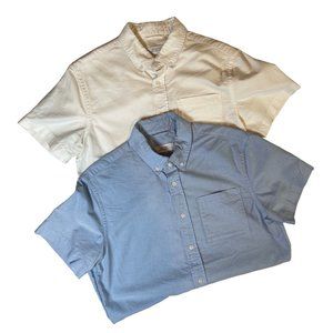 2x SATURDAYS NYC Crosby Button Down Short Sleeve Shirts Blue & White Men’s Sz S